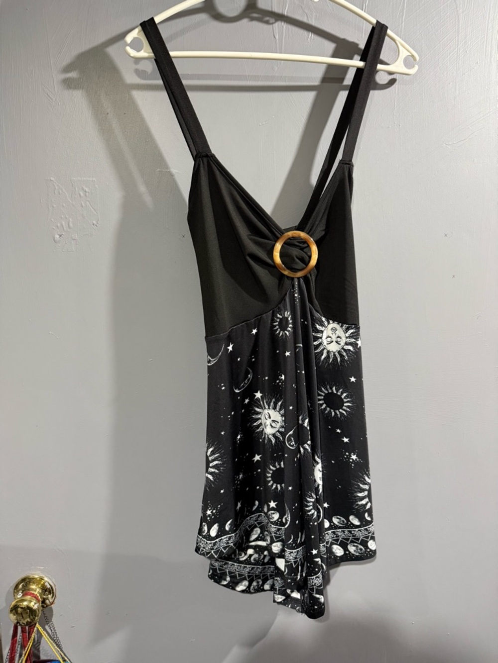 Rosegal Black Tank Romper with Wooden Ring Accent